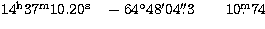$14^{\rm h} 37^{\rm m} 10.20^{\rm s} \quad -64\hbox{$^\circ$}48' 04\hbox{$.\!\!^{\prime\prime}$}3 \qquad 10\hbox{$.\!\!^{\rm m}$}74$