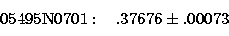 \begin{displaymath}
05495{\rm N}0701: \hspace{.3cm} .37676 \pm .00073 \end{displaymath}