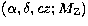 $(\alpha, \delta, cz; M_{\rm Z})$
