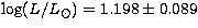 $\log(L/L_\odot)=1.198\pm 0.089$