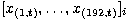 $[x_{(1,t)},\dots,x_{(192,t)}]_i$