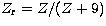 $Z_{\rm r} = Z/(Z+9)$