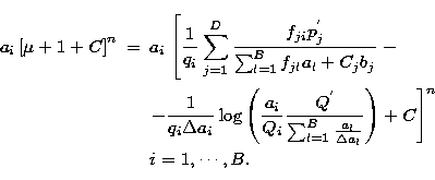 \begin{eqnarray}
a_i\left[\mu+1+C\right]^{n} & = & a_i\left[
\frac{1}{q_i}\sum_{...
 ...\Delta a_l}}}\right)
+ C\right]^{n} \nonumber \\ & & i=1,\cdots,B.\end{eqnarray}