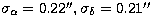 $\sigma_{\alpha}=0.22'',\sigma_{\delta}=0.21''$