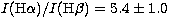 $I({\rm H}\alpha)/I({\rm H}\beta)=5.4\pm1.0$