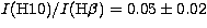$I({\rm H}10)/I({\rm H}\beta)=0.05\pm0.02$
