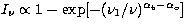 $I_\nu \propto 1 - \exp [-(\nu_1/\nu)^{\alpha_{\rm t}-\alpha_{\rm o}}]$
