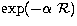 $\exp(-\alpha~{\cal R})$
