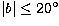 $\vert b \vert \leq 20\hbox{$^\circ$}$