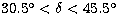 $30.5^{\circ}<{\delta}<45.5^{\circ}$