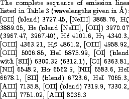 \begin{table}
% latex2html id marker 391
The complete sequence of emission lines...
 ... 7135.8,
[OII] (blend) 7319.9, 7330.2, [AIII] 7751.02, [AIII] 8036.3 \end{table}