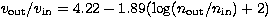 $v_{\rm out}/v_{\rm in}= 4.22 -1.89(\log (n_{\rm out}/n_{\rm in}) +2)$
