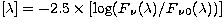 $[\lambda]=-2.5\times[{\rm log}(F{_\nu}(\lambda)/F{_\nu}
{_0}(\lambda))]$