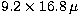 $ 9.2 \times 16.8 \,\mu$
