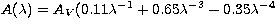 $A(\lambda)=A_{V}(0.11\lambda^{-1}+0.65\lambda^{-3}-0.35\lambda^{-4}$