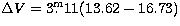 $\Delta V = 3\hbox{$.\!\!^{\rm m}$}11 (13.62-16.73)$