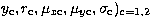 $y_{\rm c},r_{\rm c},\mu_{x\rm c},\mu_{y\rm c},\sigma_{\rm
 c})_{c=1,2}$