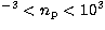 $^{-3} < n_{\rm p} < 10^3$