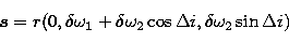 \begin{displaymath}
{\vec s} = r(0, \delta \omega_{1}+\delta \omega_{2} \cos{\Delta i}, 
\delta\omega_{2} \sin{\Delta i})\end{displaymath}