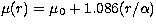 $\mu
(r) = \mu_0 + 1.086(r/\alpha)$