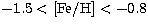 $-1.5 < [{\rm Fe/H}] <
-0.8$