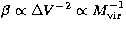 $\beta\propto \Delta V^{-2}\propto M_{\rm vir}^{-1}$