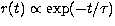 $r(t) \propto \exp(-t/\tau)$