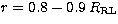 $r=0.8-0.9\,R_{\rm RL}$