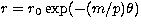 $r=r_0 \exp(-(m/p)\theta)$