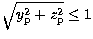 $\sqrt{y_{\rm p}^2 + z_{\rm p}^2} \leq 1$