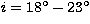 $i=18^\circ - 23^\circ$