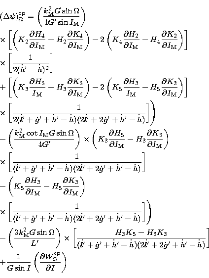 \begin{eqnarray}
&&(\Delta \psi)_{\Omega}^{\rm cp} =
\left( {k_{\rm M}^{2} G \s...
...I} \left( {\partial W_{\Omega}^{\rm cp} \over \partial I} \right) \end{eqnarray}