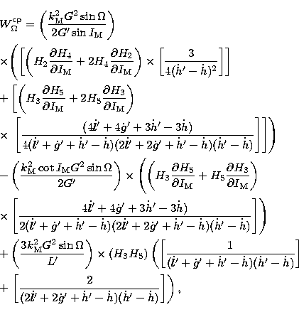 \begin{eqnarray}
&&W_{\Omega}^{\rm cp} = \left( 
\frac{k_{\rm M}^{2} G^{2} \sin ...
 ... 2\dot g' + \dot h' - \dot h)(\dot h' - \dot h)} \right] \right)
,\end{eqnarray}