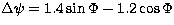 $\Delta \psi = 1.4 \sin \Phi
-1.2 \cos \Phi$