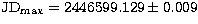 $\rm JD_{max}=2446599.129 \pm
0.009$