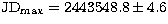 $\rm JD_{max}=2443548.8 \pm 4.6$