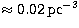 $\approx 0.02\,{\rm pc}^{-3}$