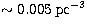 $\sim 0.005\,{\rm pc}^{-3}$
