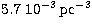 $5.7\ 10^{-3}\,{\rm pc}^{-3}$