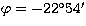 $\varphi = -22^\circ 54'$