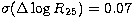 $\sigma(\Delta\log R_{25})=0.07$