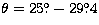 $\theta = 25\hbox{$.\!\!^\circ$}-29\hbox{$.\!\!^\circ$}4$