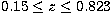 $0.15\leq z\leq 0.823$