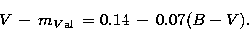 \begin{displaymath}
V \, - \, m_{V\rm al} \, = 0.14 \, - \, 0.07 (B - V).\end{displaymath}
