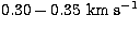 $0.30-0.35\ \rm km\ s^{-1}$