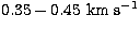 $0.35-0.45\ \rm km\
s^{-1}$