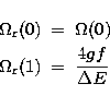 \begin{eqnarray}
\Omega_{\rm r}(0)&=&\Omega(0) \\ \Omega_{\rm r}(1)&=&\frac{4gf}{\Delta E}\end{eqnarray}