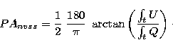 \begin{displaymath}
{PA}_{nvss} = \frac{1}{2}\; \frac{180}{\pi}\;
\arctan\left(\frac{\int_t U}{\int_t Q}\right)\cdot\end{displaymath}