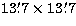 $13\hbox{$.\mkern-4mu^\prime$}7 \times 13\hbox{$.\mkern-4mu^\prime$}7$