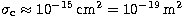 $\sigma_{\rm c} \approx 10^{-15}\,{\rm cm}^2=10^{-19}\,{\rm m}^2$